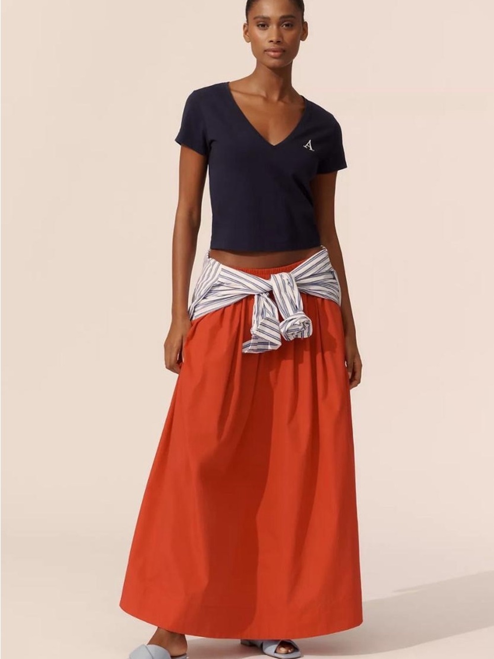 Anthropologie A-Line Red Maxi Skirt
